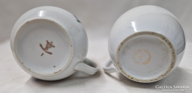 Old gilded flower pattern marked porcelain belly mugs in perfect condition are sold together