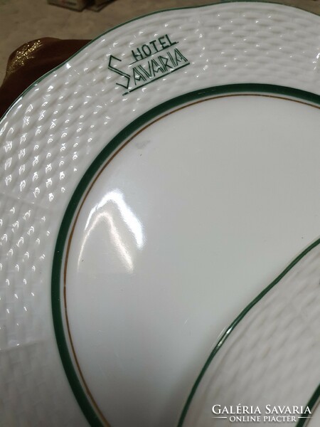 Herend green striped plate with Savaria hotel inscription.