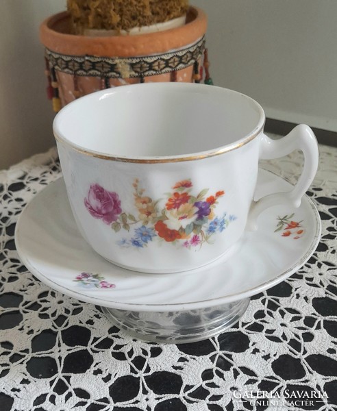 Zsolnay pajzspecsétes virágmintás teás csésze aljjal