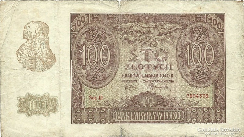 100 zloty zlotych 1940 Lengyelország 2.