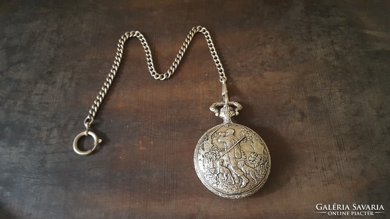 Old crested Swiss pocket watch with chain