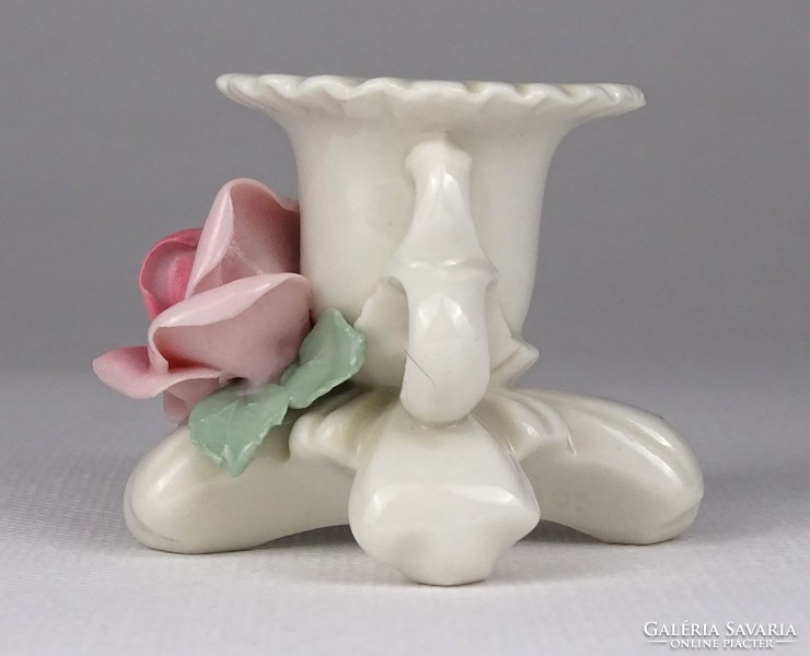 1R288 old small ens porcelain candle holder with rose decoration