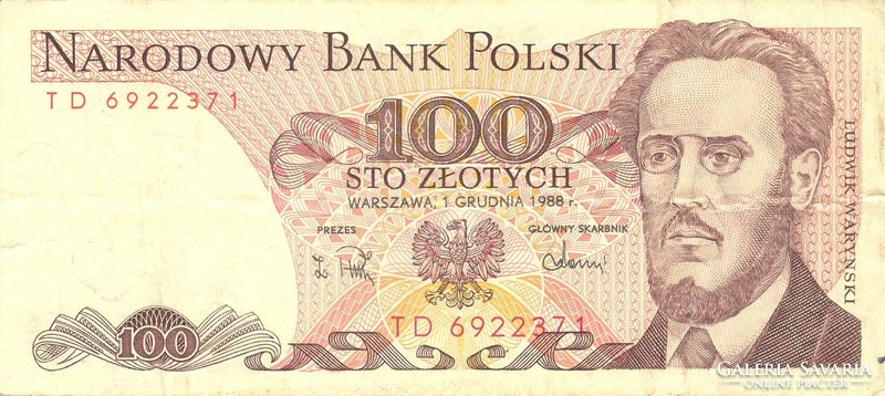 100 zloty zlotych Lengyelország 1988