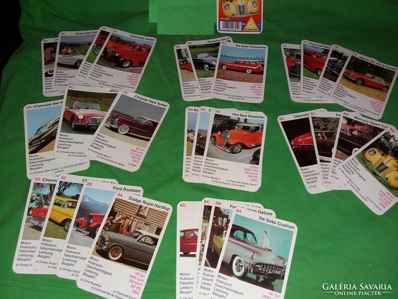 Retro PIATNIK - MEGA TRUMPF - ÁLOMAUTÓK AUTÓS játék kártya dobozával a képek szerint