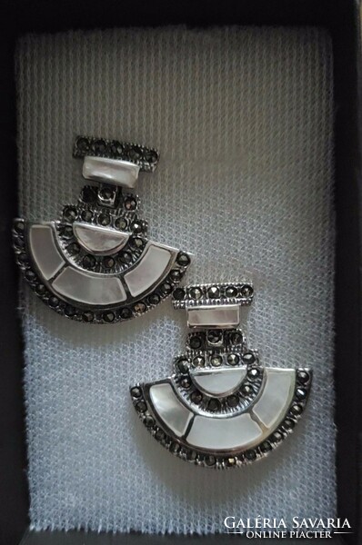 Pearl & marcasite gemstone earrings, 925 sterling silver new