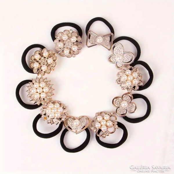 Women's hair ties with rhinestones and pearls, with several types of decoration10