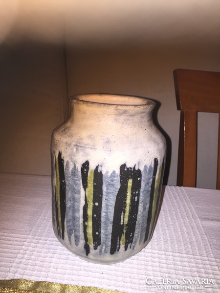 Striped ceramic vase by Lívia Gorka, marked, flawless, ceramic vase, art work of Lívia Gorka (206)