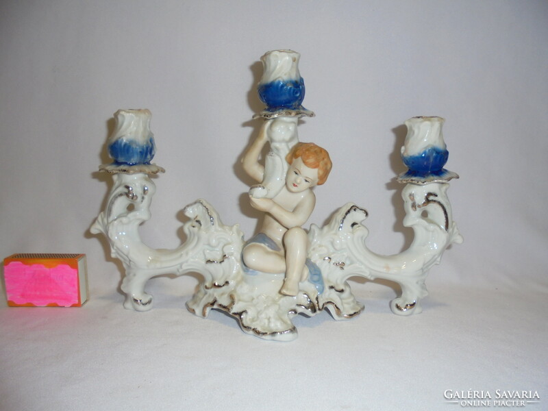 Three-branched angelic porcelain candle holder