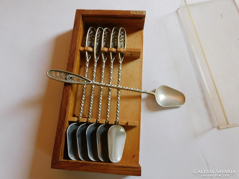 Yerevan ice cream scoops with filigree handles in a wooden box from Soviet times - 6 pieces