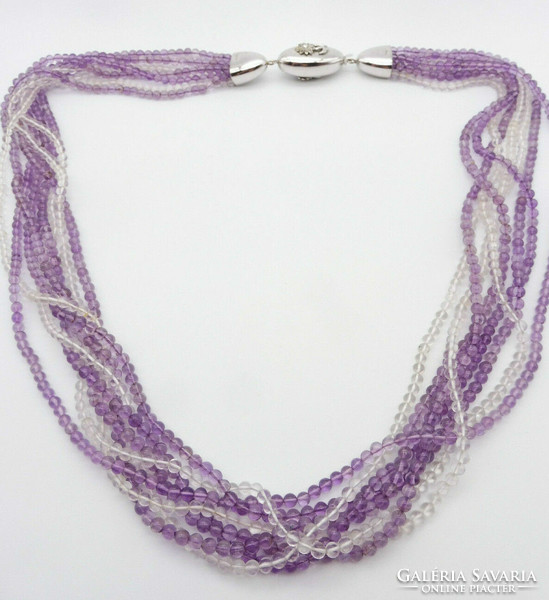 Amethyst 8-row necklace with silver fittings