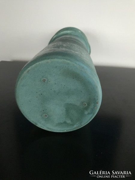 Türkiz kerámia váza, modern, különleges forma (NP8F)