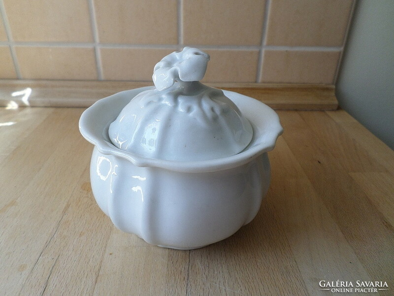 Old-antique white porcelain sugar bowl - error at the top