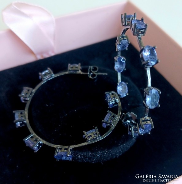 925 Silver earrings with tanzanite 4 cm