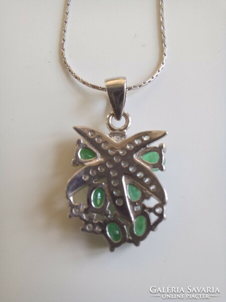 925 Silver pendant with real emerald and star necklace