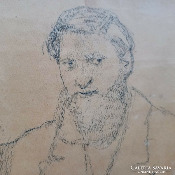Carbon drawing by Endre Vadász(1901-1944): bearded Jewish man