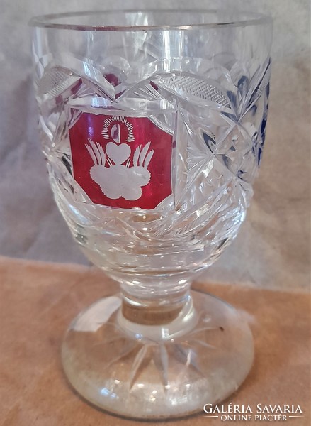 Hit - Remény - Szeretet ---Antik metszett üveg pohár, 19. század