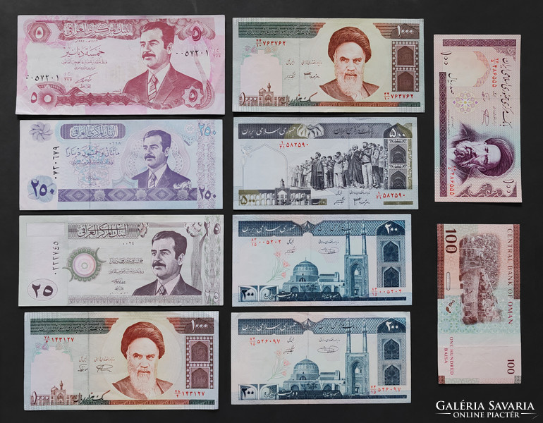 Middle East - Asia 10 ef-aunc-unc banknotes, Iran - Iraq - Oman.
