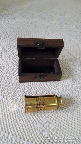 Brass telescope in a wooden box - pocket telescope