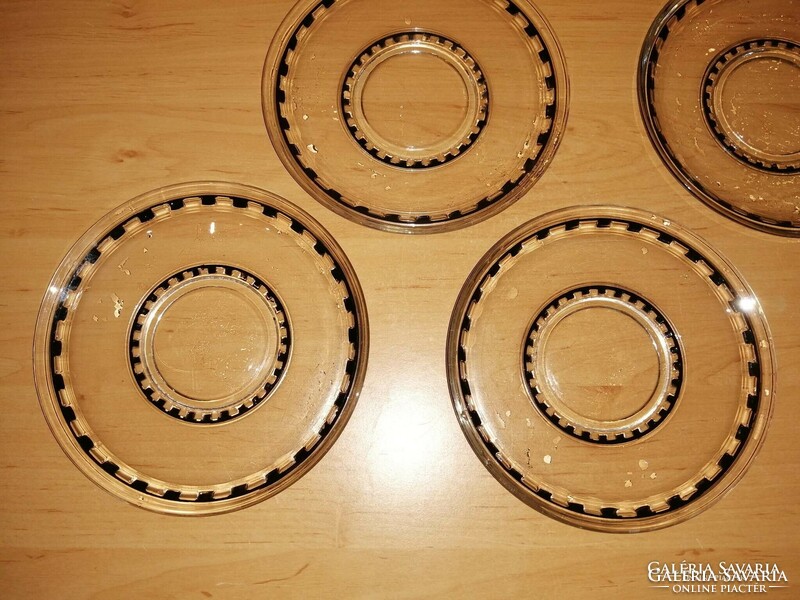Retro üveg fekete mintás tányér 4 db egyben - átm. 17 cm (bb)