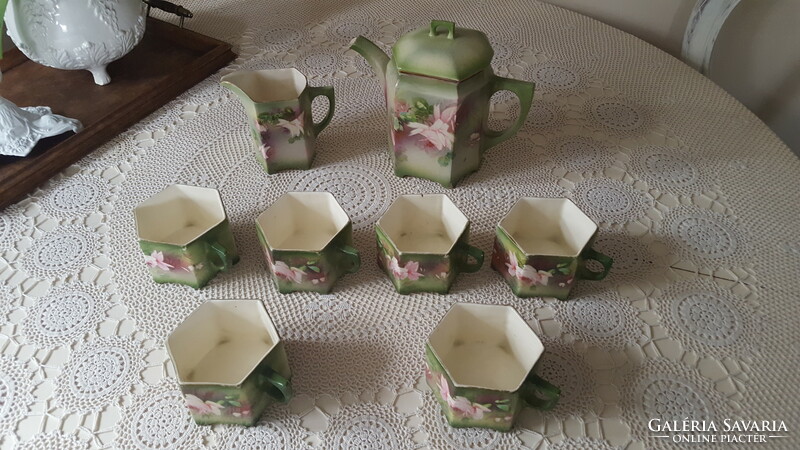 Antique, rare hexagonal ceramic tea set