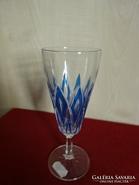 Crystal glass with French base, blue painting, height 16.2 cm. Jokai.