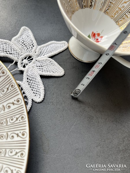 Csodás gyűjtői, art deco kézzel aranyozott virágos Winterling Bavaria reggeliző teás csésze trió
