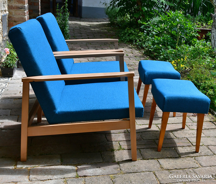 Refurbished retro armchairs with footrest