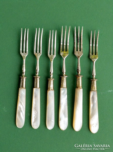 6 antique cake forks with mother-of-pearl handles