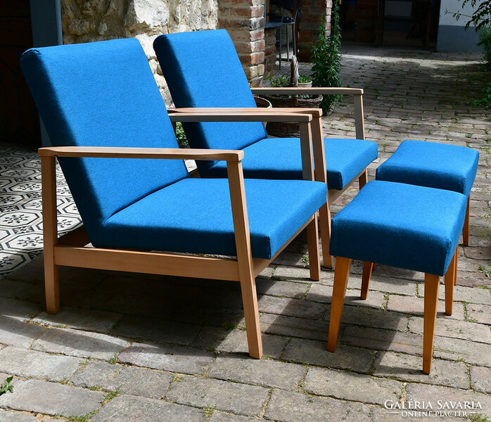 Refurbished retro armchairs with footrest