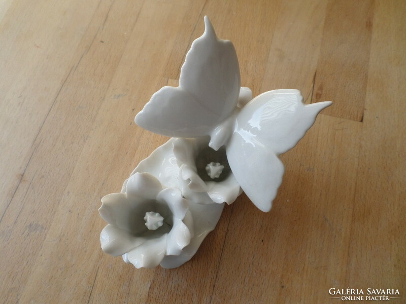 Herend white porcelain butterfly on a butterfly flower