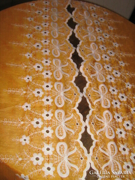 Pair of beautiful orange and white floral madeira embroidered curtains