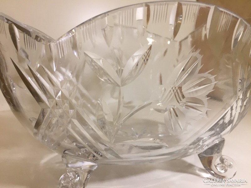 Nagy, metszett kristályüveg kínáló tál, kosár - crystal glass bowl (70)