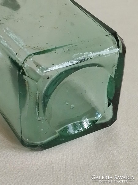 Antique old square thick-walled water green drug store pharmacy glass bottle 15 cm