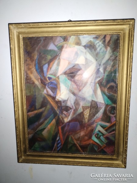 Old oil painting, cubist portrait on canvas, attributed to a famous Hungarian painter. Signed.