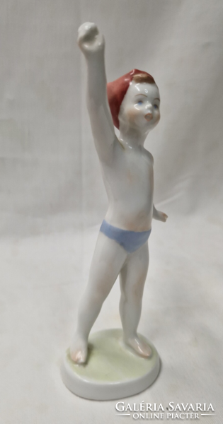 Aquincum waving boy porcelain figure in perfect condition