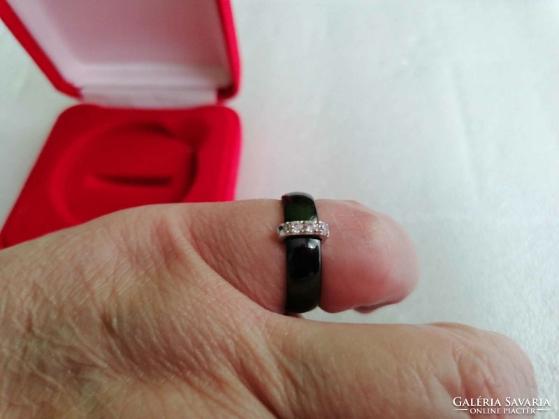 Sold out!!! Fashionable black ceramic silver ring with synthetic clear / color clear zirconium stones