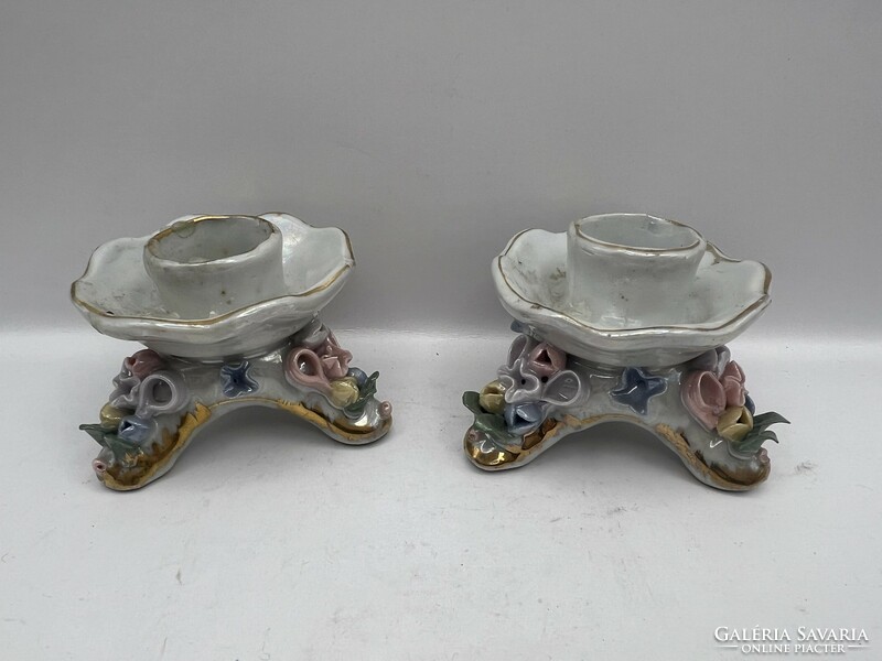 Luster glaze candle holders in a pair, 7 cm high. 5078