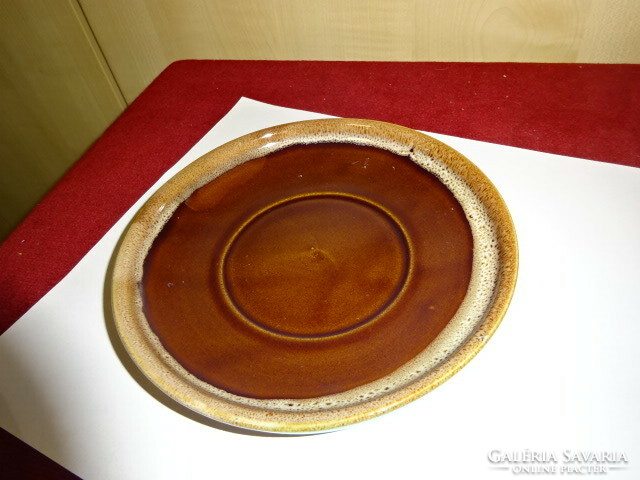 Kínai mázas kerámia teáscsésze alátét, négerbarna, átmérője 15,3 cm. Jókai.
