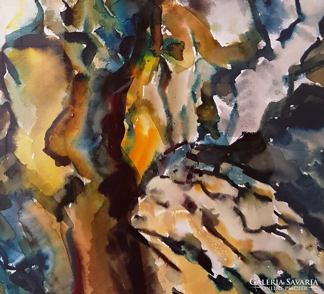 The rocks of Békás Gorge are for sale in a watercolor painting (artwork by art teacher Miklós Tóth)