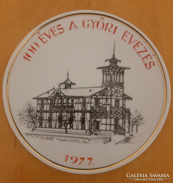 Hollóházi 100 years of Győr rowing 1977 inscription, plaque with logo