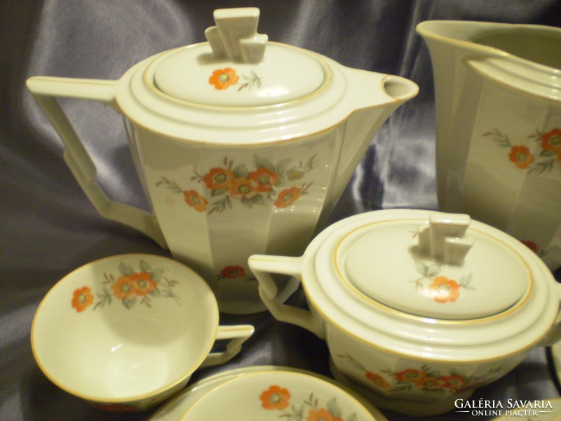100-year-old Zehschelzer 6-person porcelain tea set set of 15 pieces. Flawless. Delight