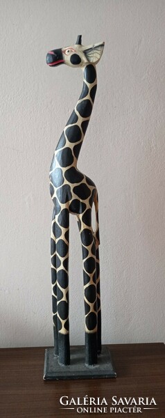 Hatalmas zsiráf szobor fa padlódísz, 81 cm