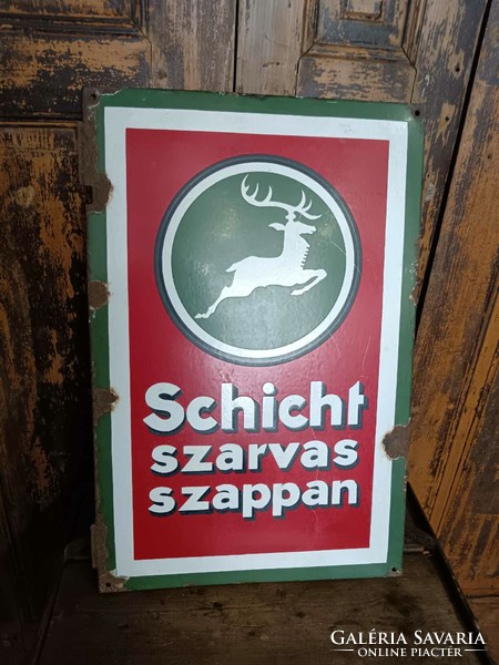 Schicht deer soap, enamel plaque, old advertisement from the beginning of the 20th century, in good condition