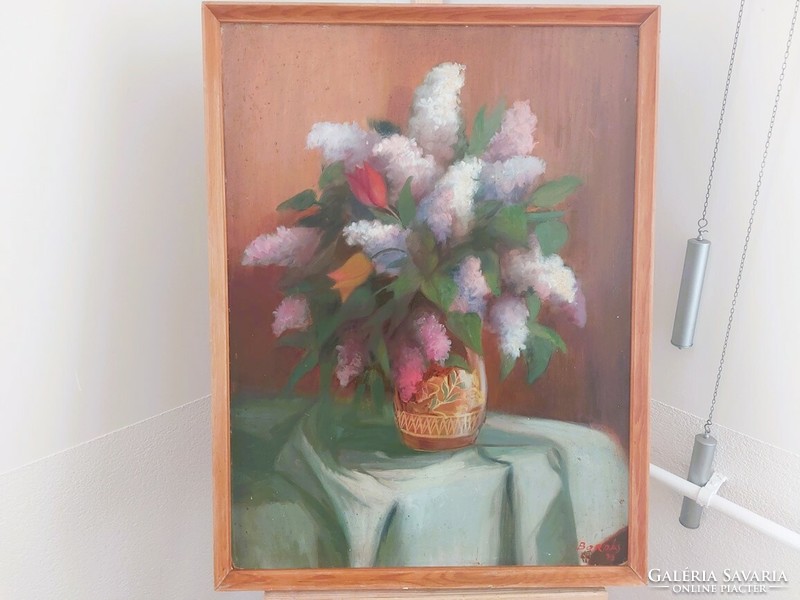 (K) Virágcsendélet festmény Bordás szignóval 82x62 cm kerettel