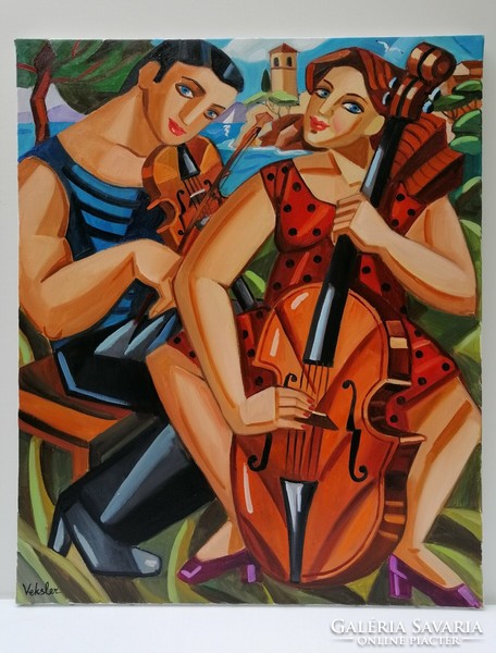 Samuel Veksler (1966) - Duo d'amoureux- Szerelmes páros 60x73 cm