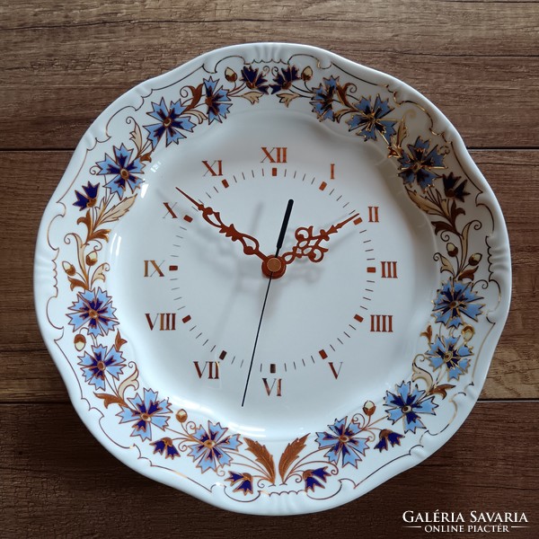 Zsolnay porcelain wall clock with cornflower pattern