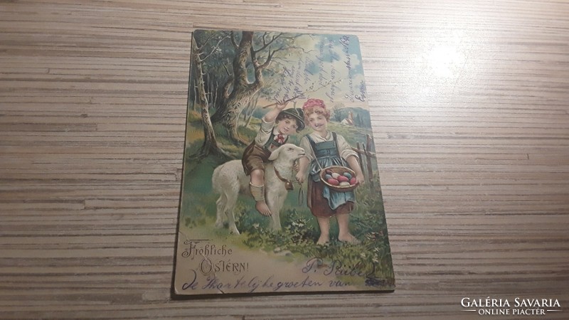 Antik dombornyomott húsvéti üdvözlő képeslap.