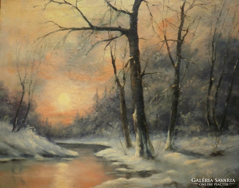 Unknown painter (circa 1900): winter stream bank