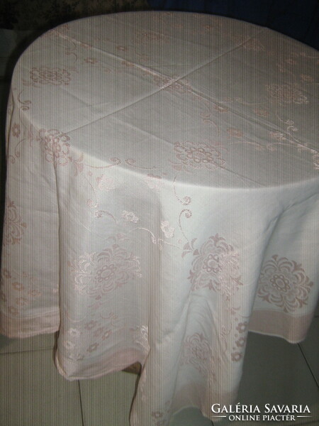 Beautiful pink damask tablecloth with baroque leaf pattern