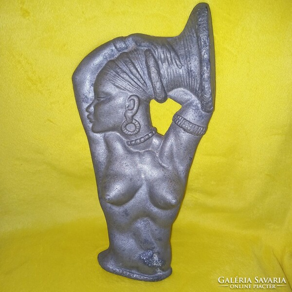 Retro,.African female bust, bust, metal wall decoration.